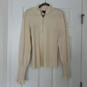 Me + EM Merino Stretched smocked half pearl zipper jumper Cream